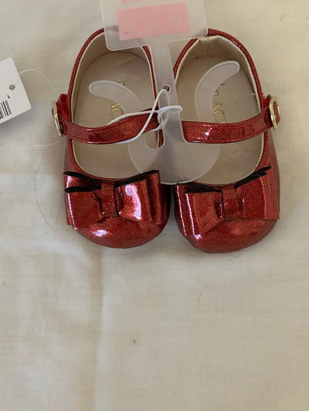 NWT  The Children's Place Red Sparkly Mary Jane With Bows Baby Shoes/0-3 Months